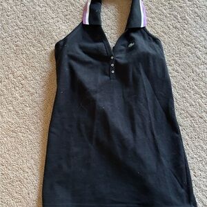 Lacoste Black Collared Sleeveless Shirt Dress Button Logo Short 36 Halter Tennis